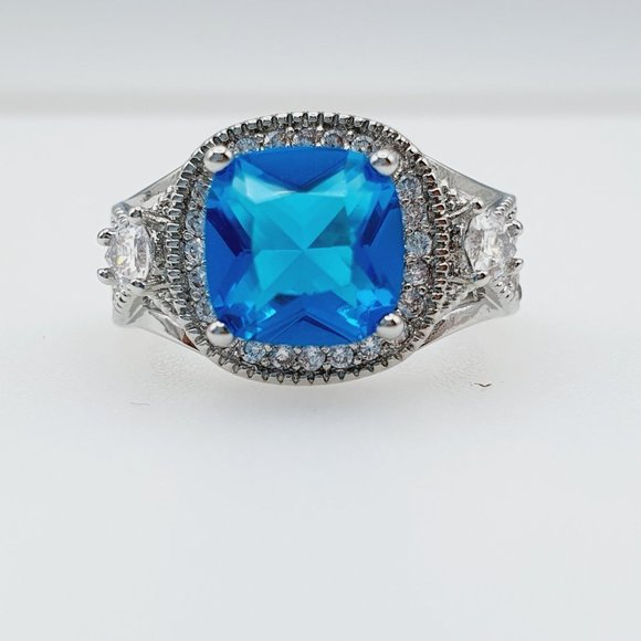 "925 Silver Plated Blue Exquisite, Noble Cross Ring, FB16FA1051 - Picture 8 of 8